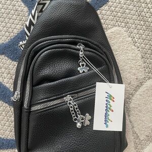 NWT Black Leather Sling Bag